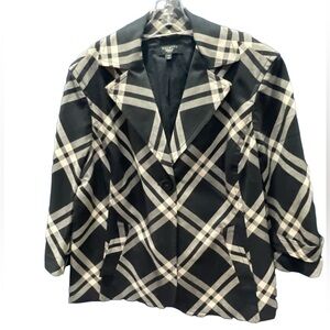 Talbots Black Cream Plaid Cropped‎ Jacket